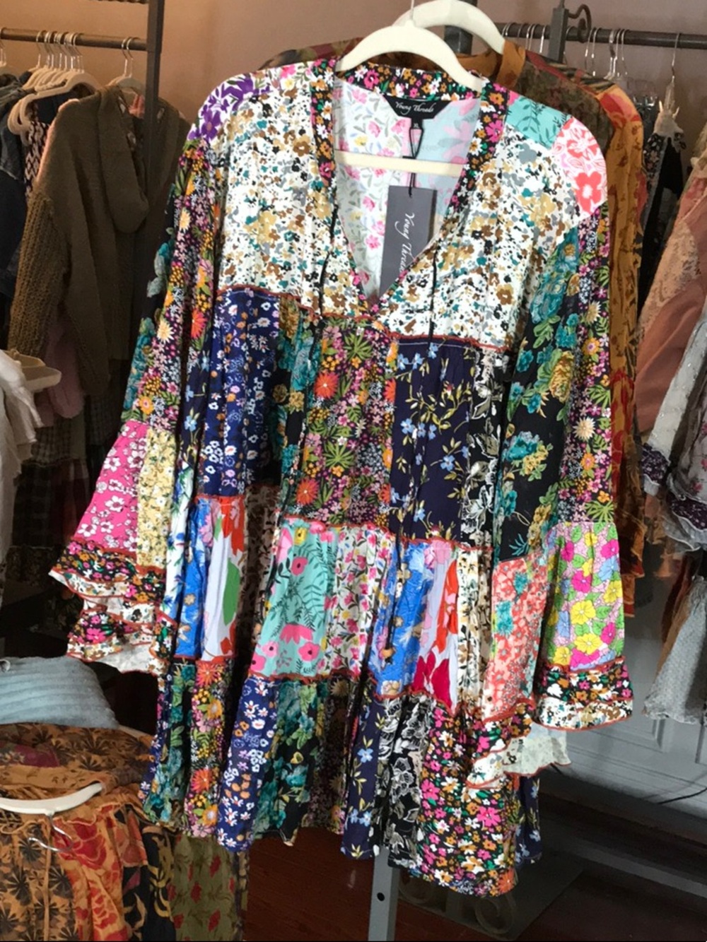 YOUNG THREADS NWT DRESS TUNIC FLORAL TIERED Small lg xl